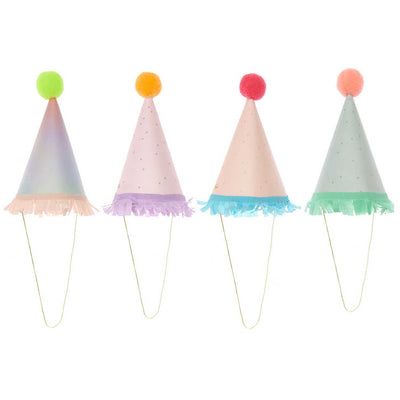 Mini gorritos de fiesta pastel con pom pom / 8 uds.