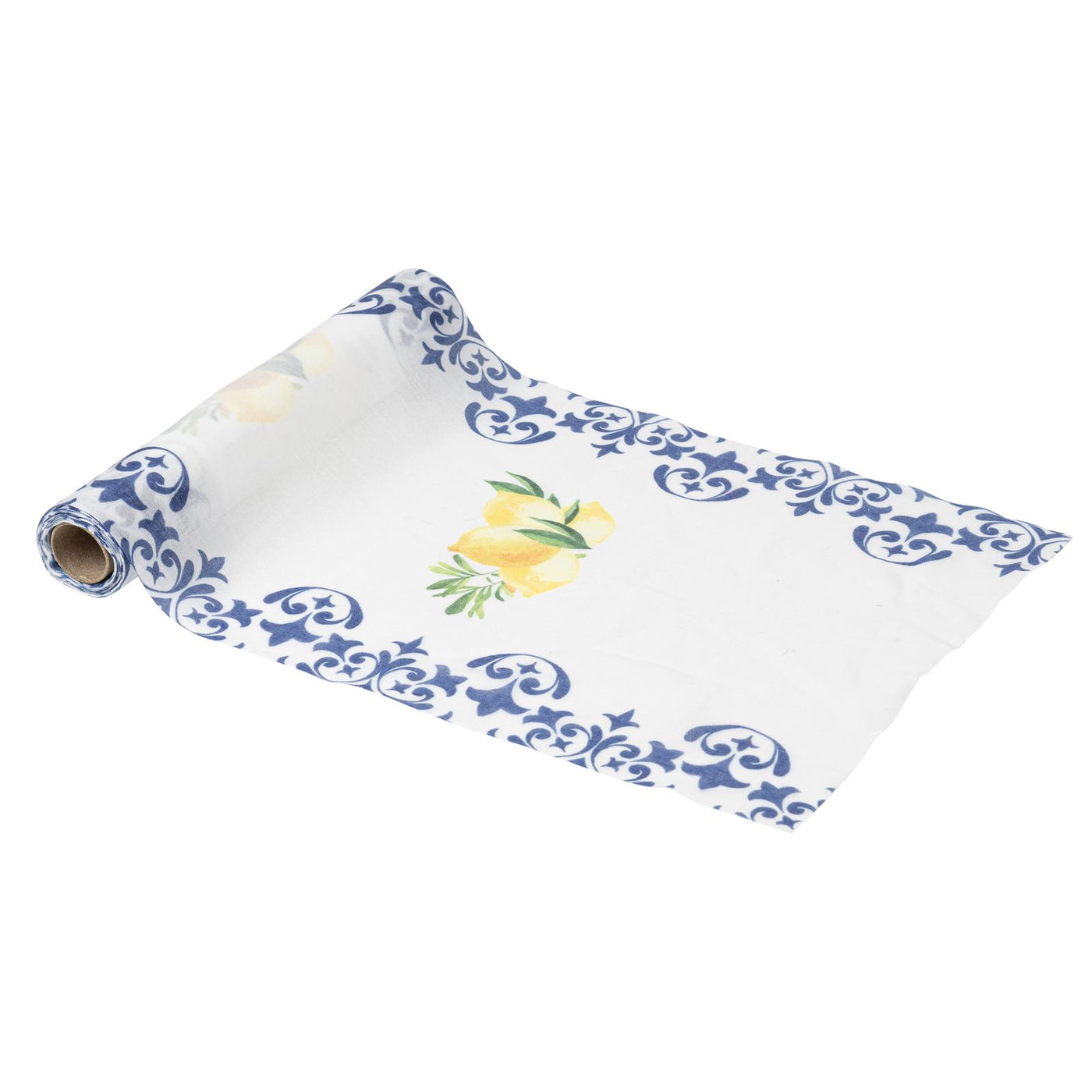 Dolce Vita Limones Camino de Mesa Gasa Blanco, Azul Real y Amarillo 28cmx5m