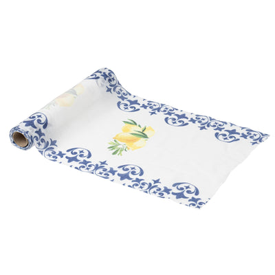 Dolce Vita Limones Camino de Mesa Gasa Blanco, Azul Real y Amarillo 28cmx5m