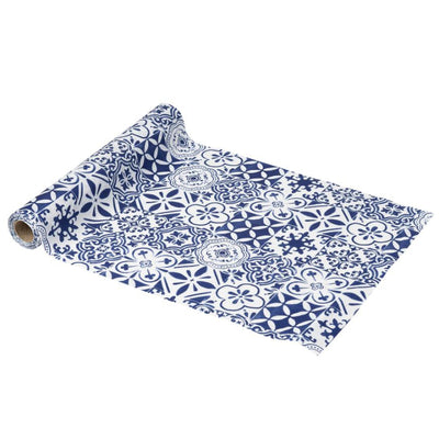 Dolce Vita Tela Camino de Mesa Azul Real y Blanco 28cmx5m