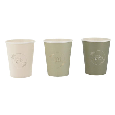 tazas "¡Bon Appétit!" Cartulina Verdigris, Salvia, Crema y Oro 255ml - 3 Colores Surtidos