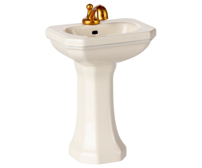 Lavabo blanco con grifo dorado en miniatura Maileg