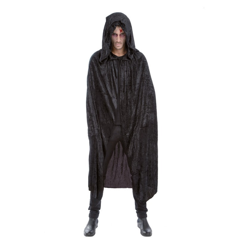 Black velvet cape with hood