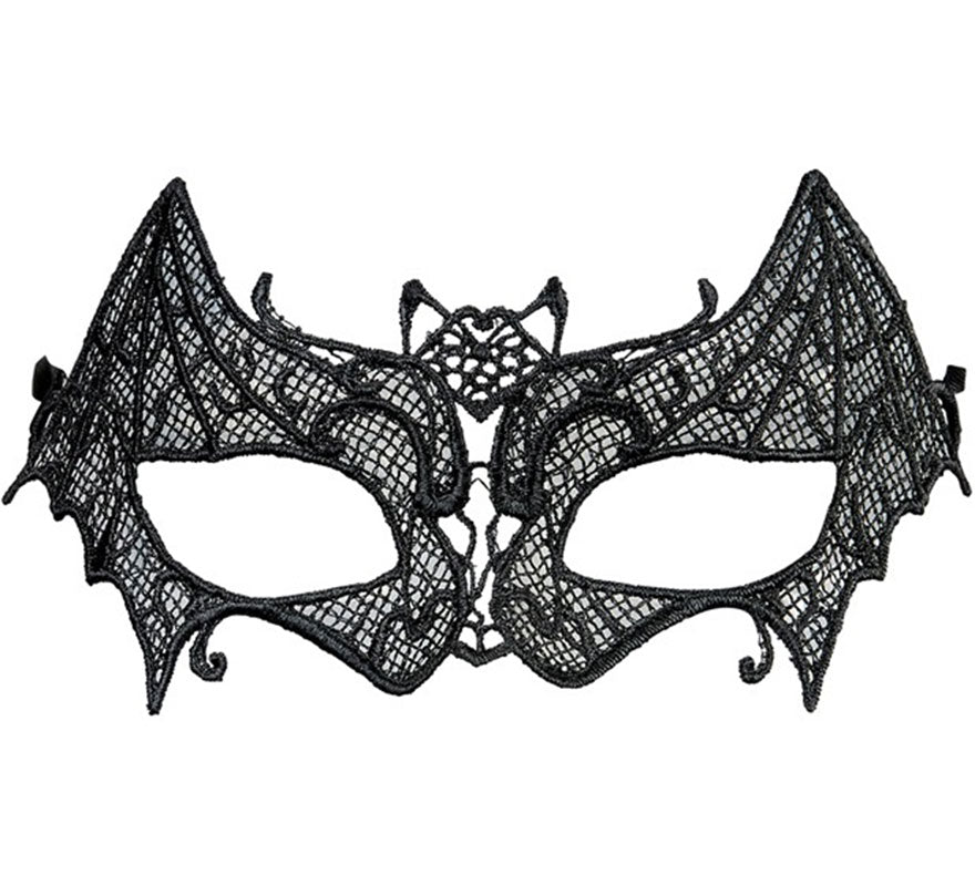 Máscara de encaje negro diseño murciélago