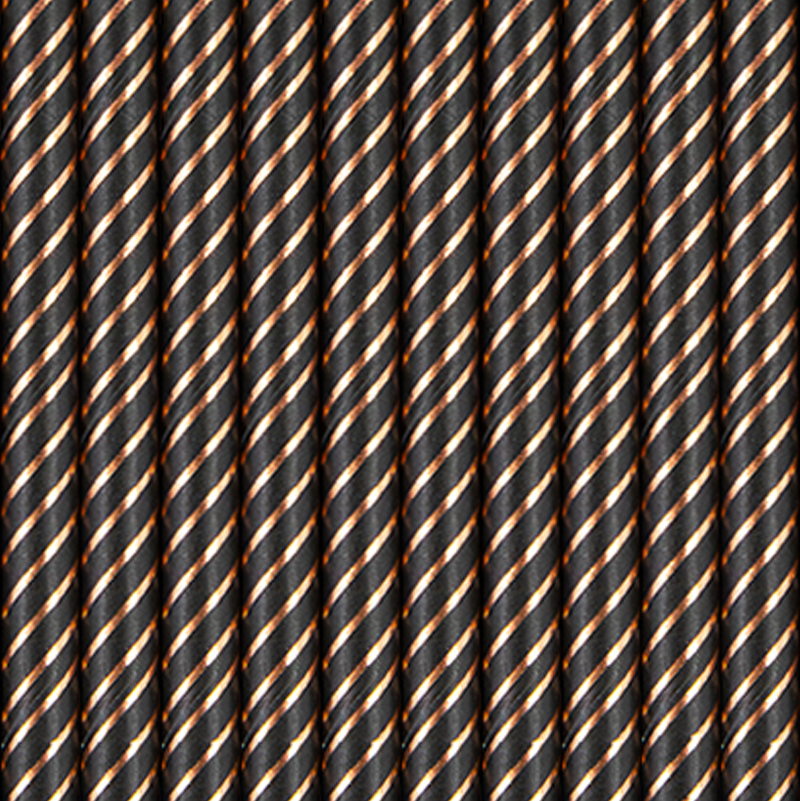 Pajitas negras con rayas oro rosa / 10 uds.