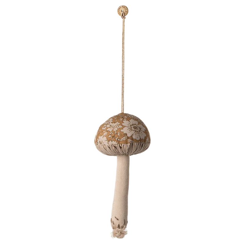 Maileg mustard flower print mushroom fabric ornament