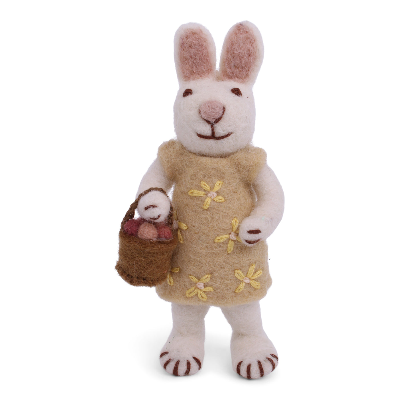 White felt bunny with basket of eggs and dress