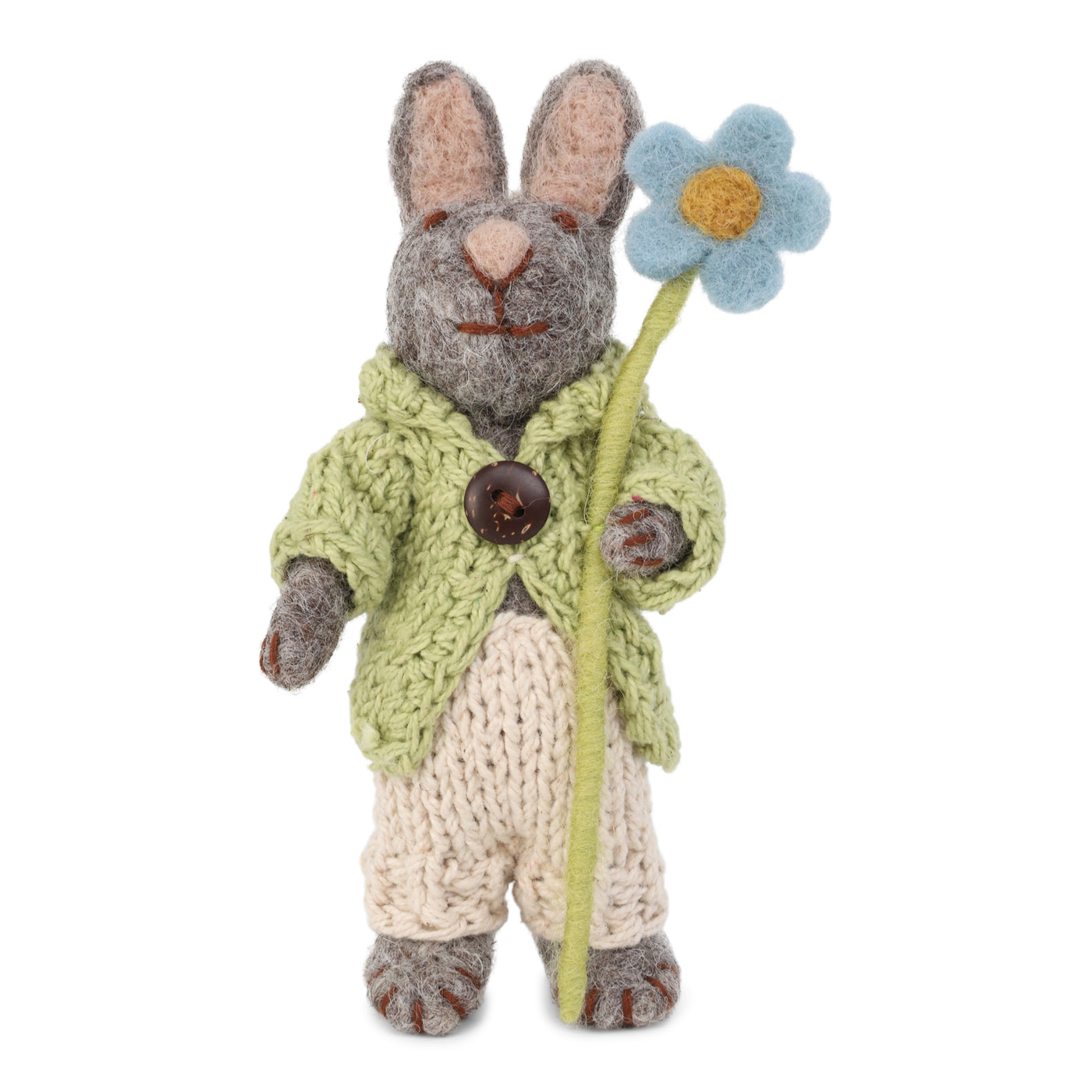 Grey Felt Bunny with Flower