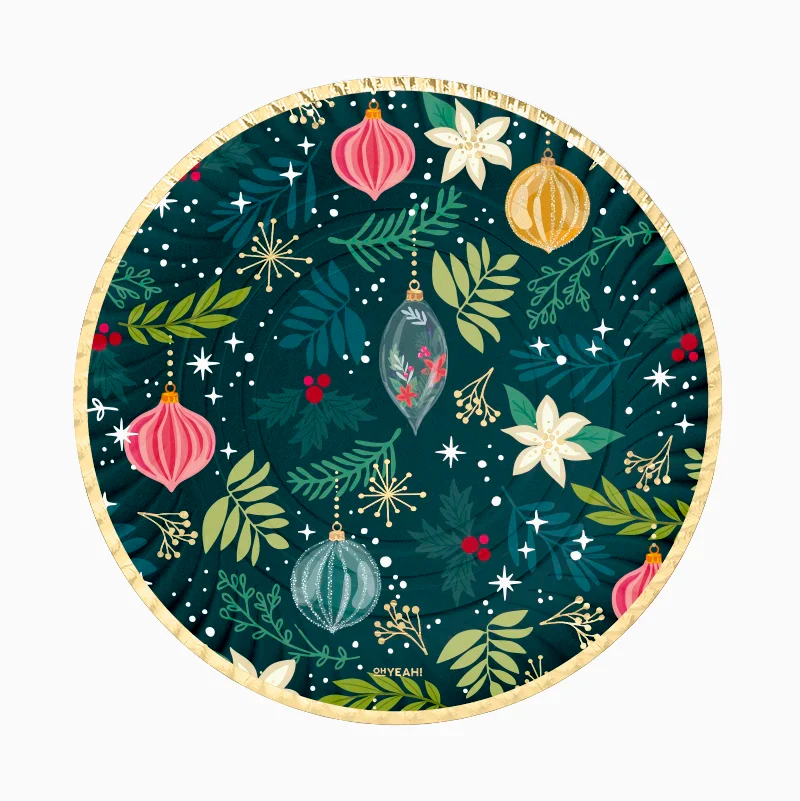 Bandeja redonda de cartón verde con adornos / 2 uds.