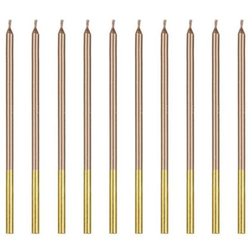 Velas largas bicolor oro rosegold basic / 12 ud.