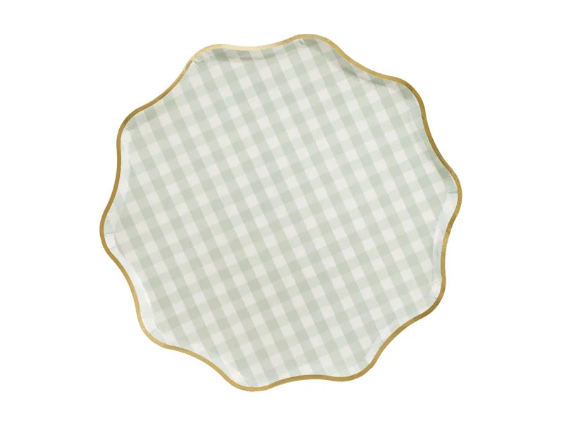 Plato vichy mint con. borde dorado / 6 uds.