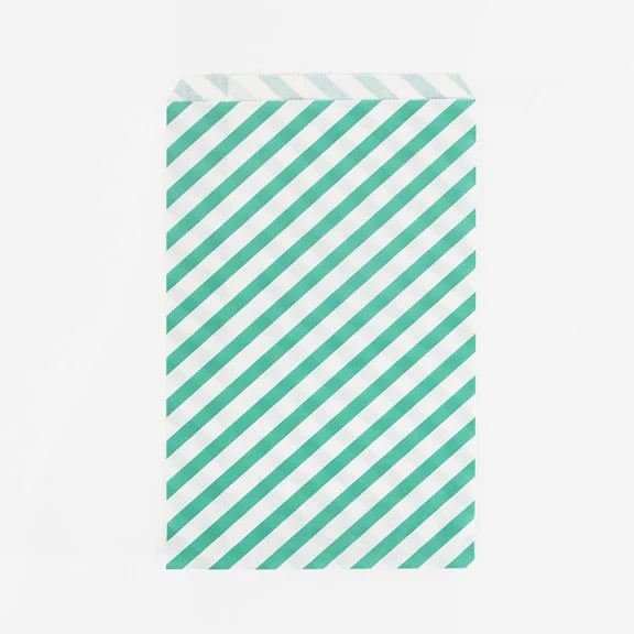 Green striped paper bags / 10 pcs.