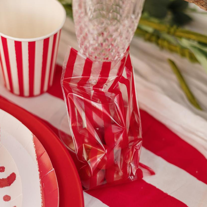 Red striped cellophane bags, 10 pcs.