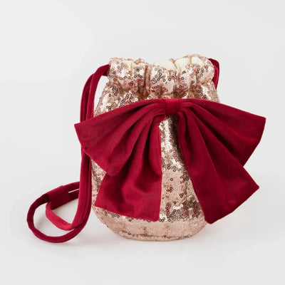 Sequin bag with velvet bow