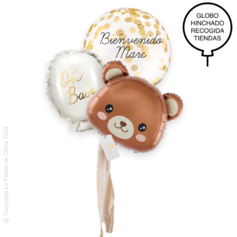 Bouquet globos OSITO BEIGE hinchados con helio