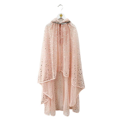 Pink tulle cape with hood and silver stars