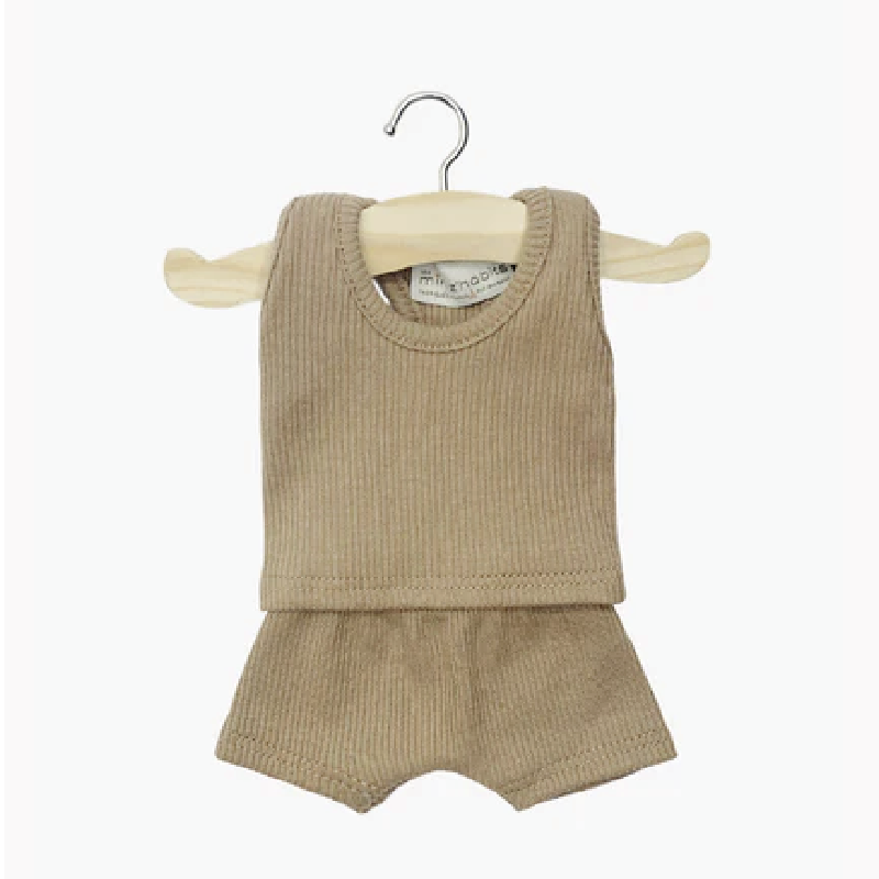 Ribbed underwear, t-shirt and brown pants for Minikane Gordis doll