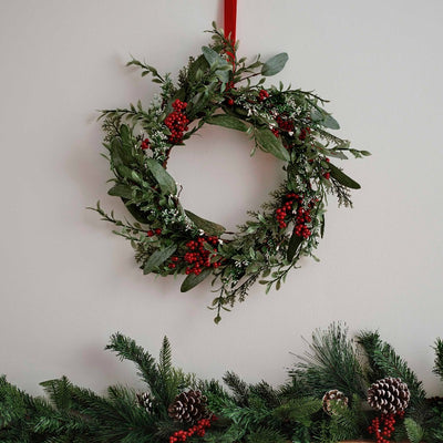 Artificial Pine and Holly Christmas Wreath