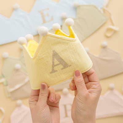 Yellow reversible fabric birthday crown