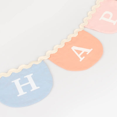 Multicolor Happy Birthday fabric bunting garland