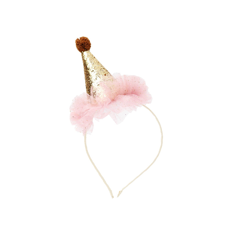 Diadema con sombrero de fiesta glitter dorado