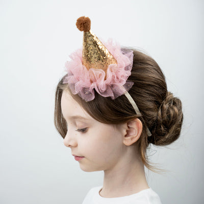 Diadema con sombrero de fiesta glitter dorado
