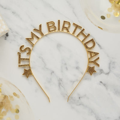 It's My birthday headband gold