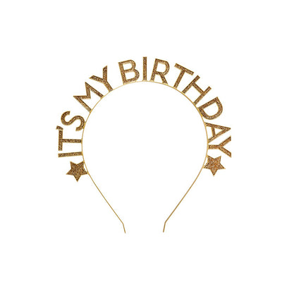 It's My birthday headband gold