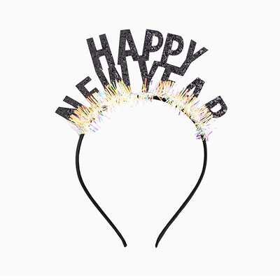 Diadema Glitter Negro Happy New Year