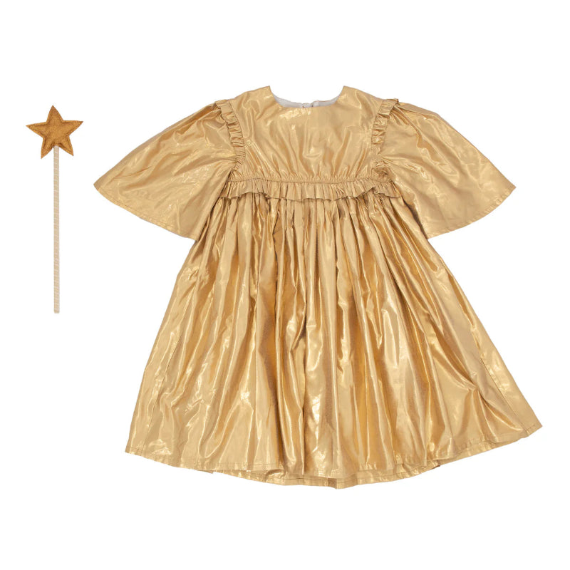 Fato de anjo dourado com varinha