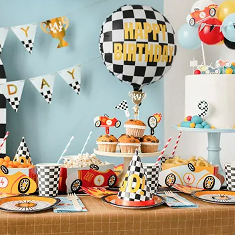 Balão alumínio de corrida de carros de feliz aniversário