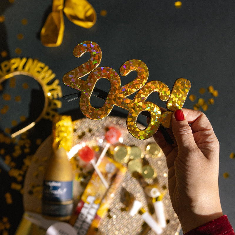 Gafas 2026 Nochevieja doradas