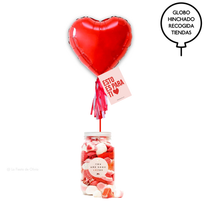 Red heart balloon with candy jar