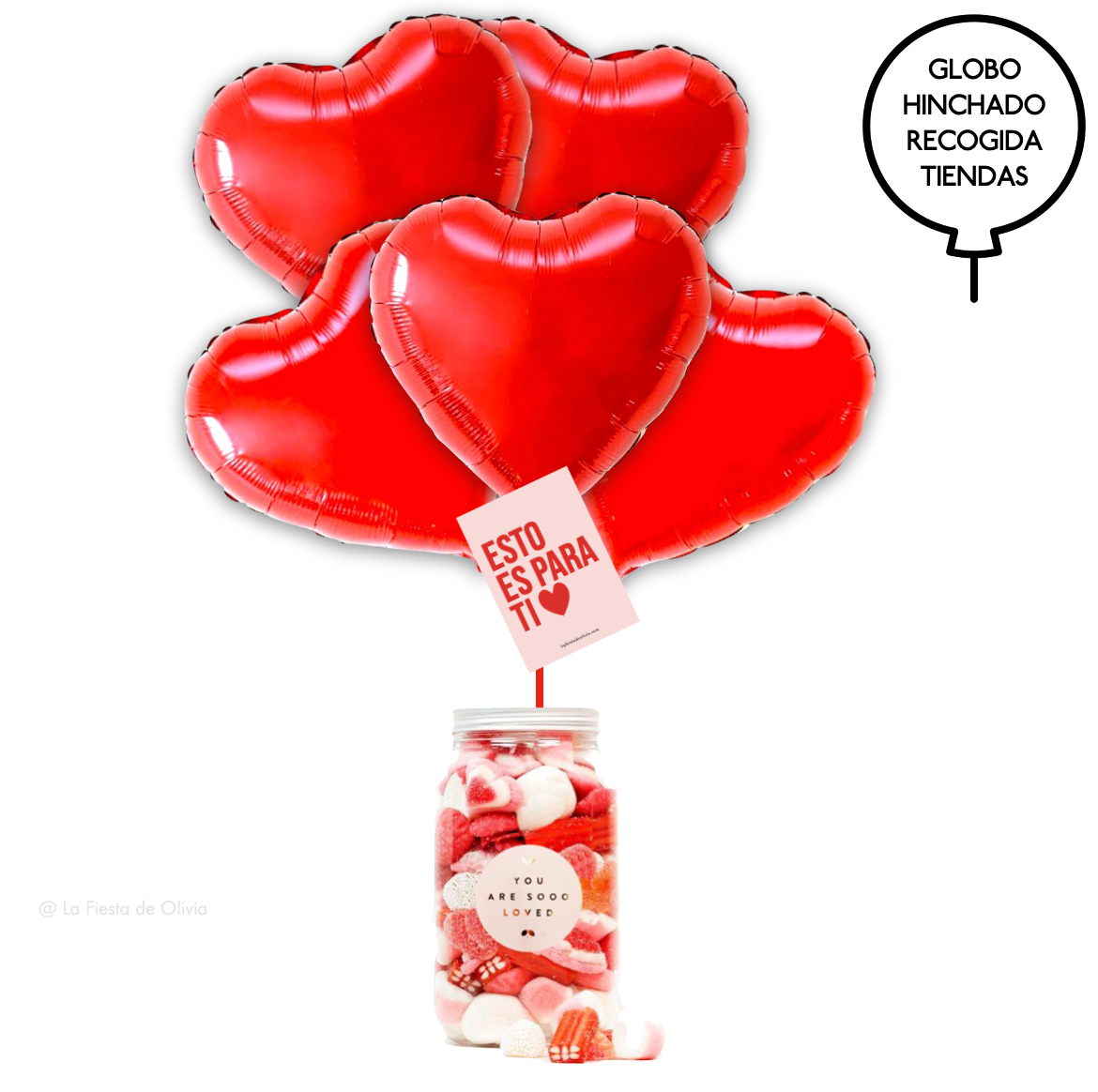 Red heart balloon with candy jar