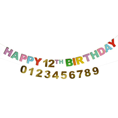Guirnalda multicolor Happy Birthday con números personalizables