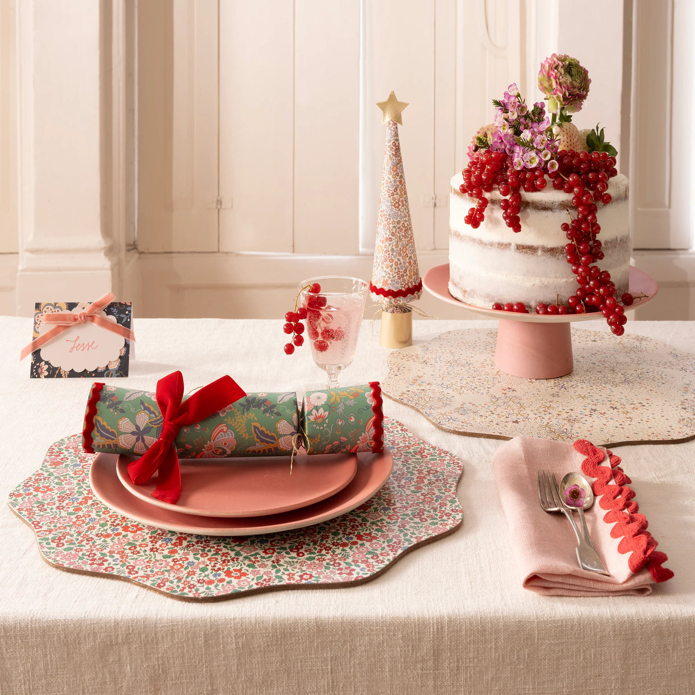 Liberty Christmas velvet ribbon place cards / 6 pcs.