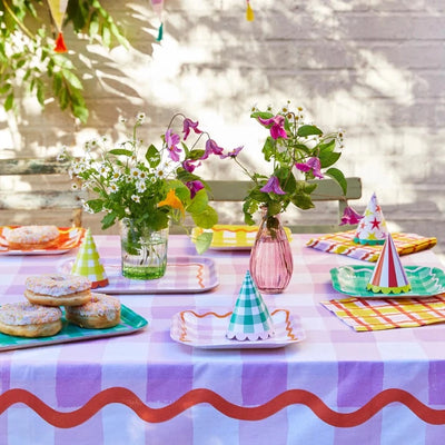Toalha de mesa reutilizável em tecido lilás Vichy