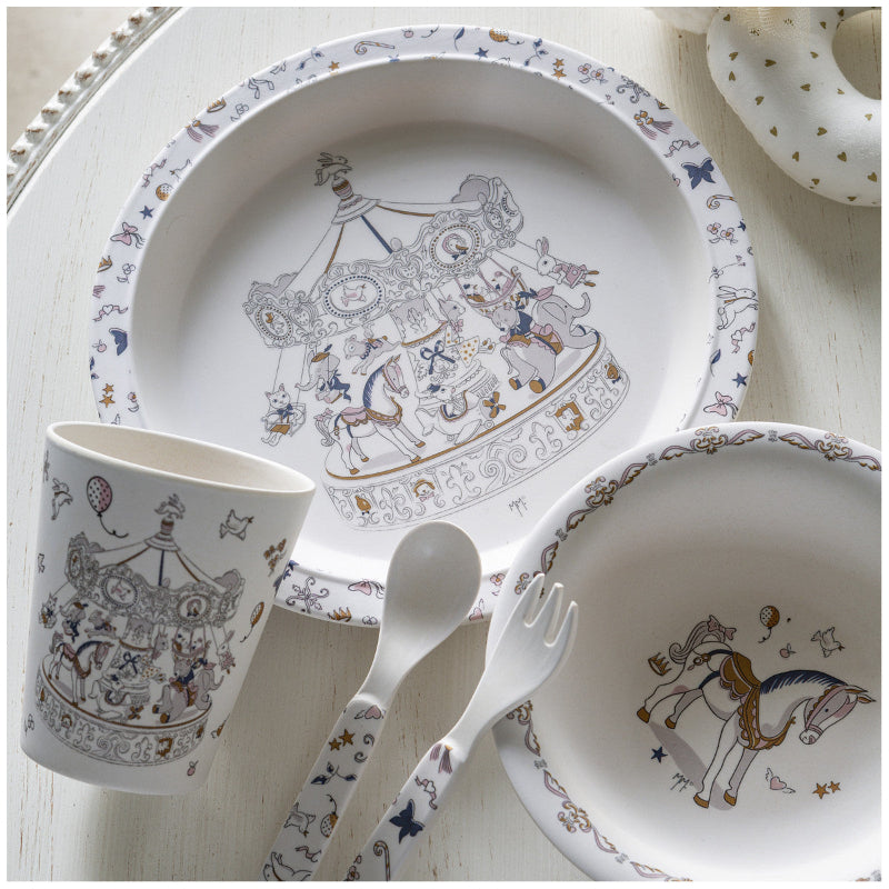 Vintage Bamboo Carousel Dinnerware Set