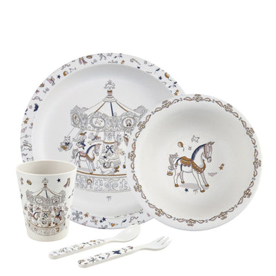 Vintage Bamboo Carousel Dinnerware Set