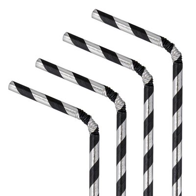Pajitas de rayas negras y plateadas / 10 uds.