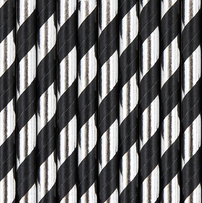 Pajitas de rayas negras y plateadas / 10 uds.