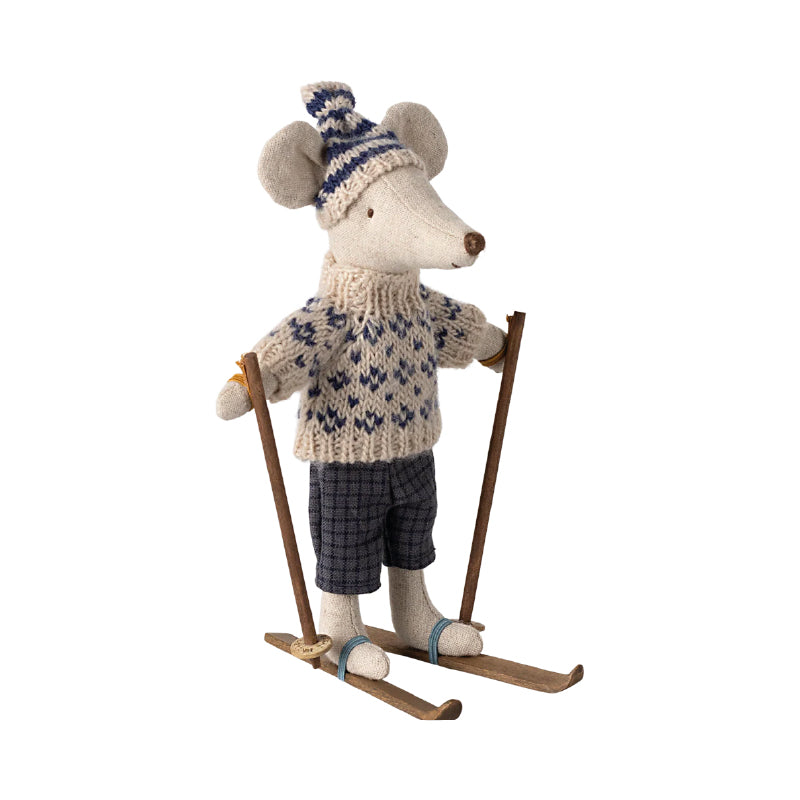 Winter Santa Mouse with Sweater and Skis by Rosa Maileg 