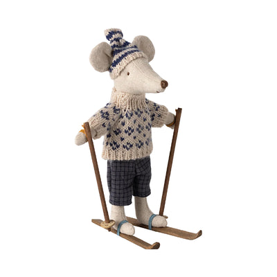 Winter Santa Mouse with Sweater and Skis by Rosa Maileg 