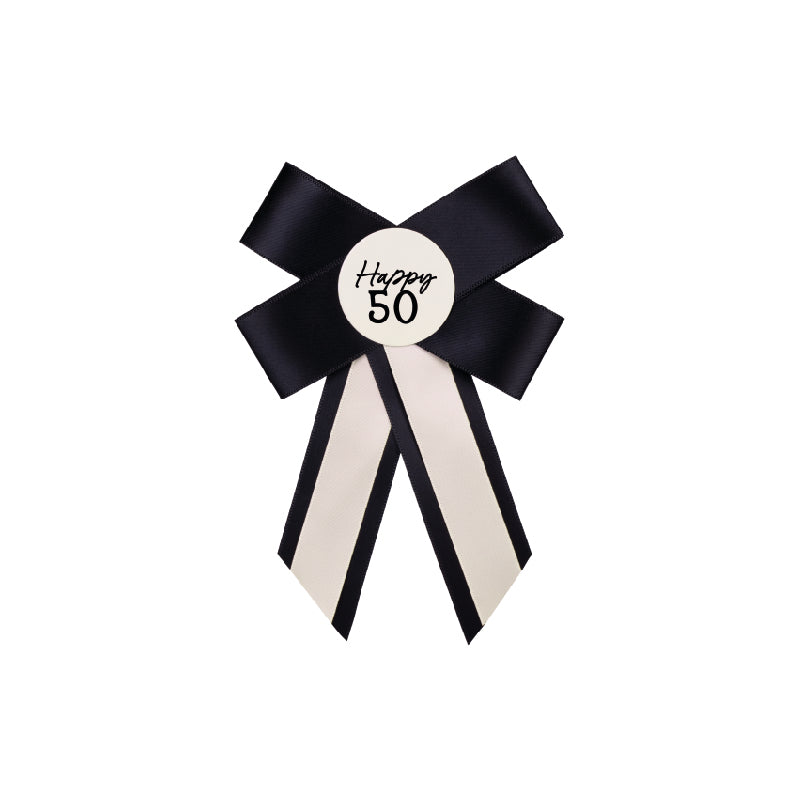 "Happy 50" Ribbon Pin with Black Border