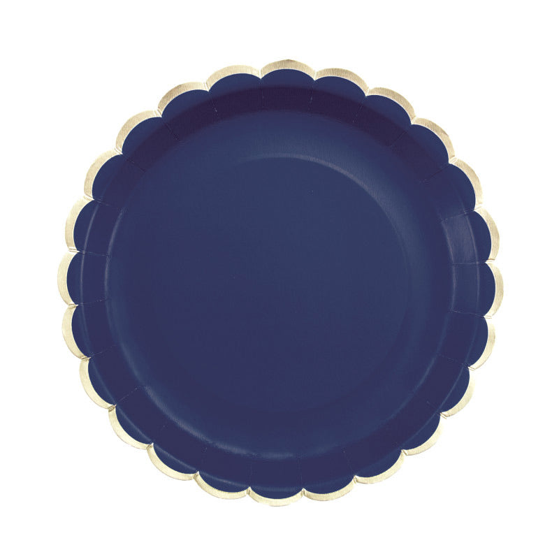 Navy blue plates with gold detail / 8 units