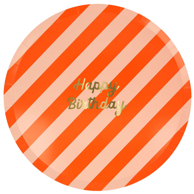 Multicolor Stripe Happy Birthday Plate