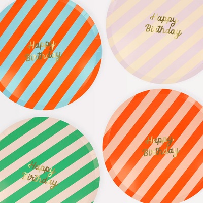 Multicolor Stripe Happy Birthday Plate