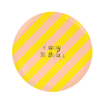 Multicolor Stripe Happy Birthday Plate