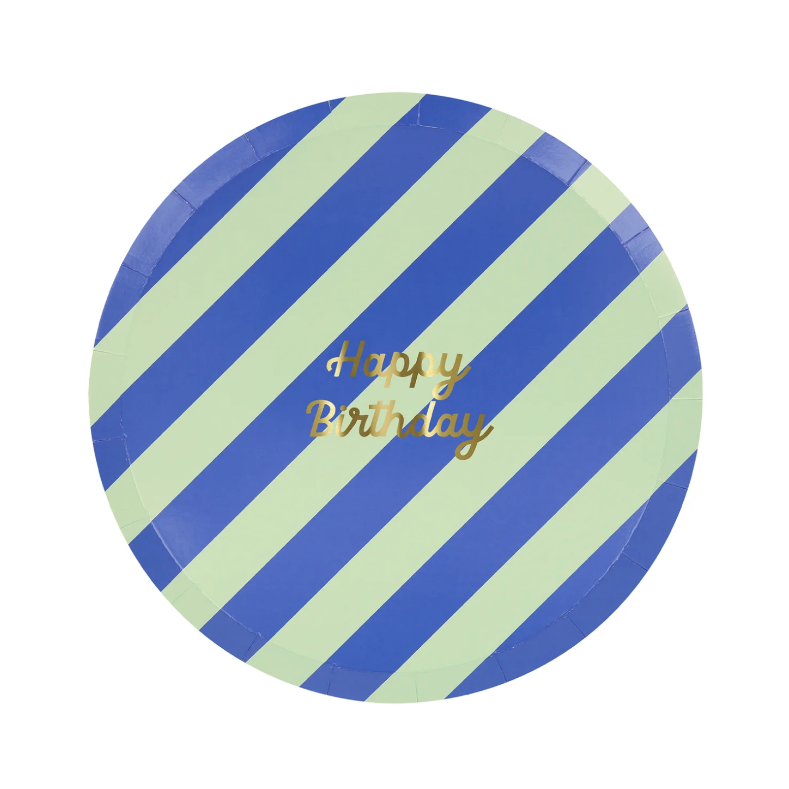 Multicolor Stripe Happy Birthday Plate