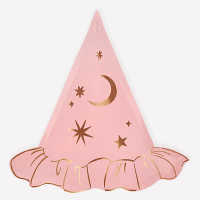 Pink witch hat plate / 8 pcs.